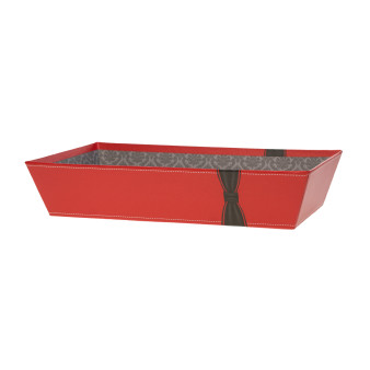 Corbeille rectangle rouge avec décor nœud noir 33X20X7 cm